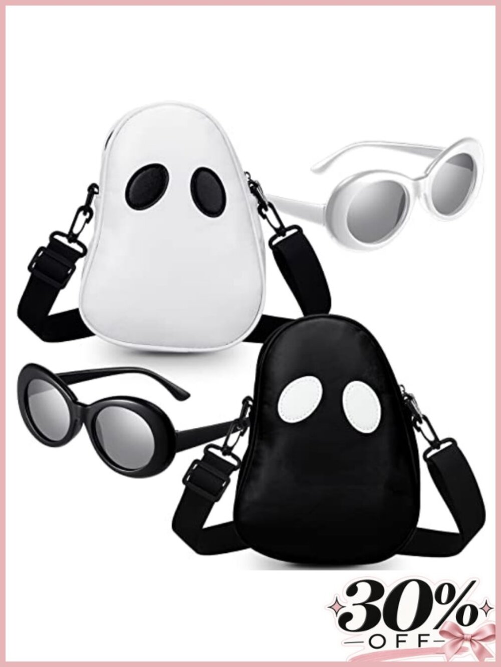 Ghost Shaped Novelty PU Leather Crossbody Purse with Eyeglasses